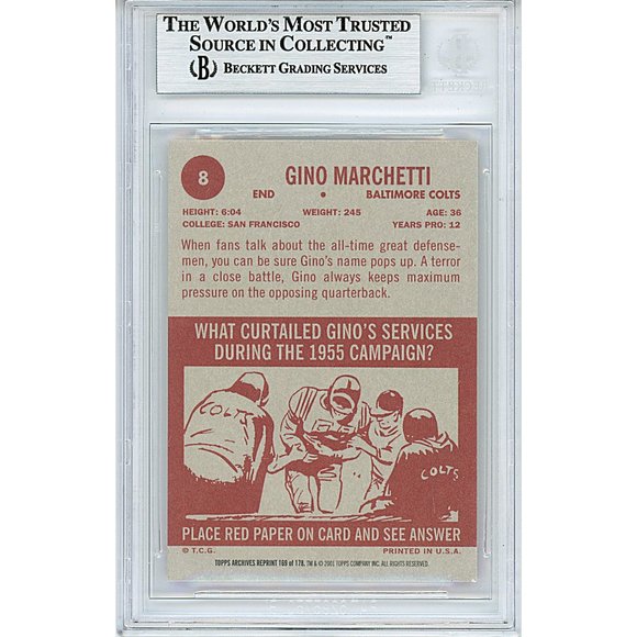 Gino Marchetti Colts Signed '01 Topps Archives Football Card Beckett Autographed - Picture 2 of 4